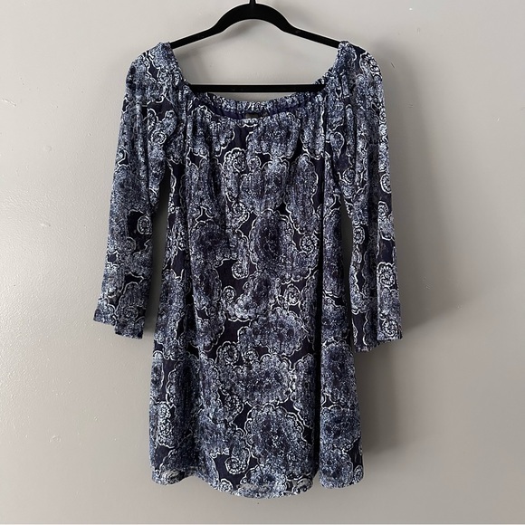 Trixxi Dresses & Skirts - Trixxi Off the Shoulder Peasant‎ Lace Mini Dress | Blue